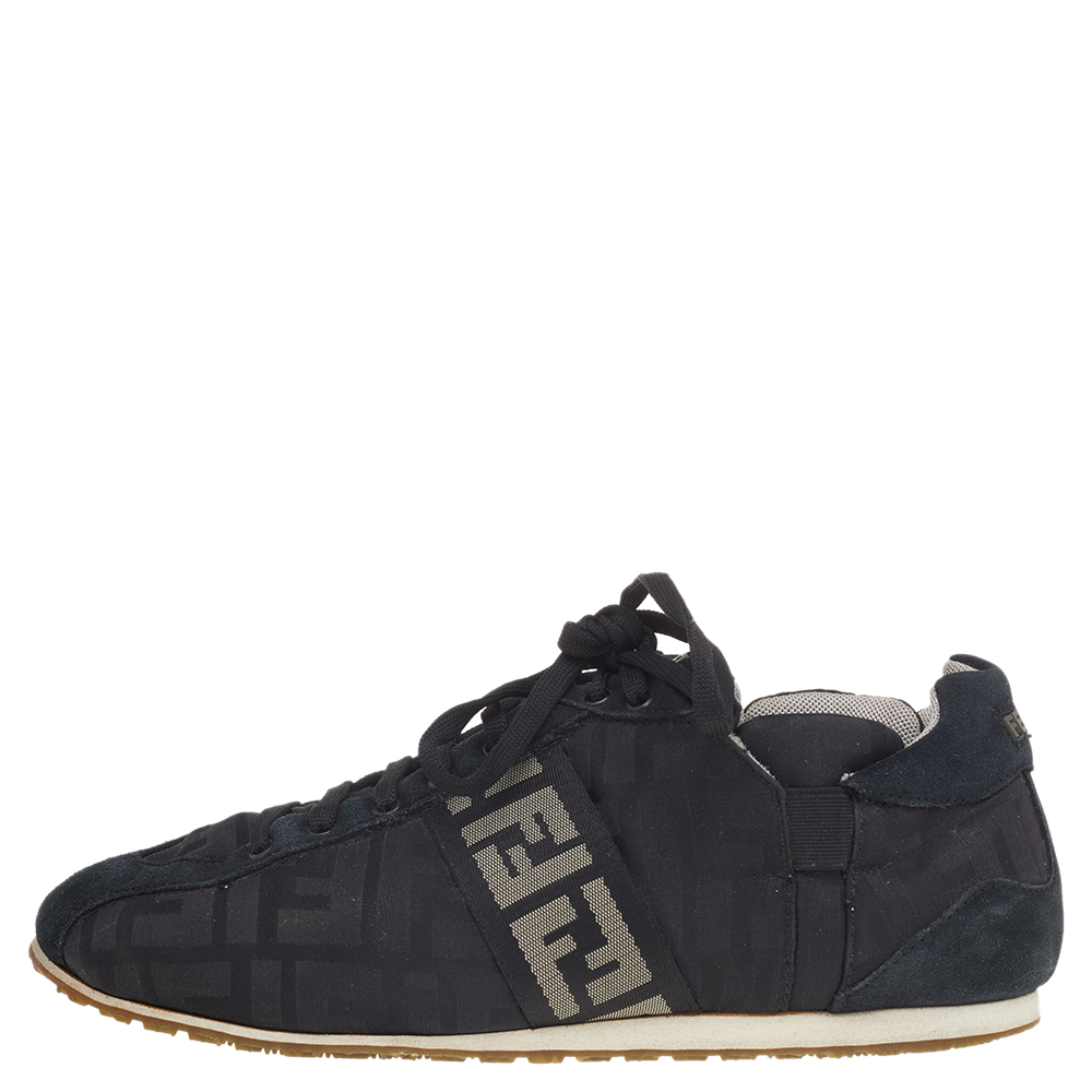 

Fendi Black FF Canvas And Suede Low Top Sneakers Size