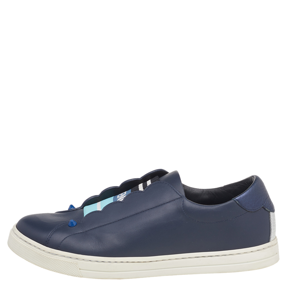 

Fendi Blue Leather Rockoko Slip On Sneakers Size
