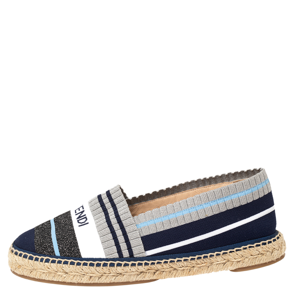 

Fendi Multicolor Stretch Fabric Espadrille Flats Size