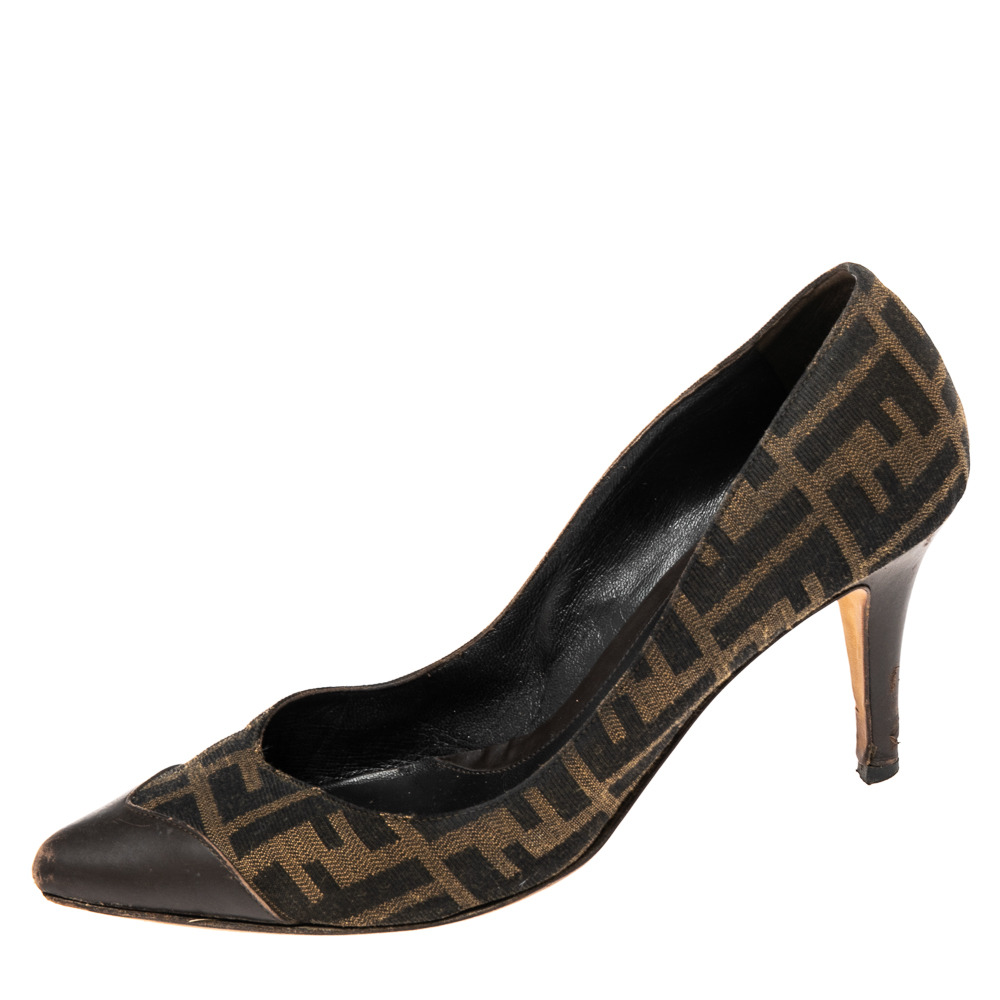 

Fendi Brown/Tobacco Canvas And Leather Pointed Toe Pumps Size