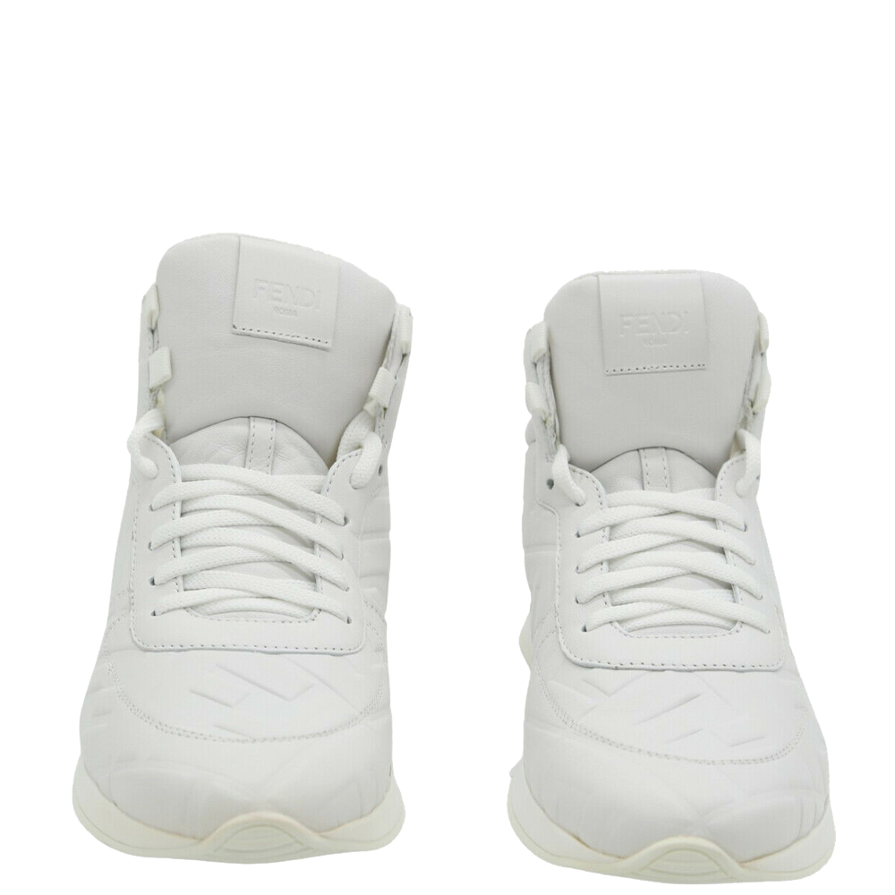 

Fendi White Canvas Leather High Top Sneakers Size UK 5 EU
