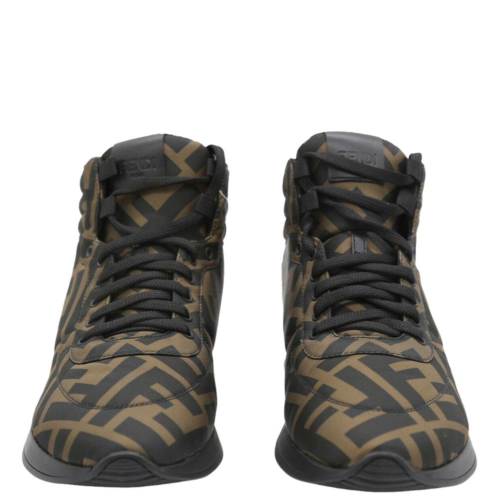 

Fendi Brown Canvas Leather Logo High Top Sneakers Size UK 5.5 EU