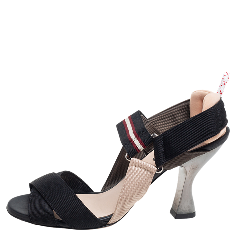 

Fendi Multicolor Canvas Colibri Slingback Sandals Size