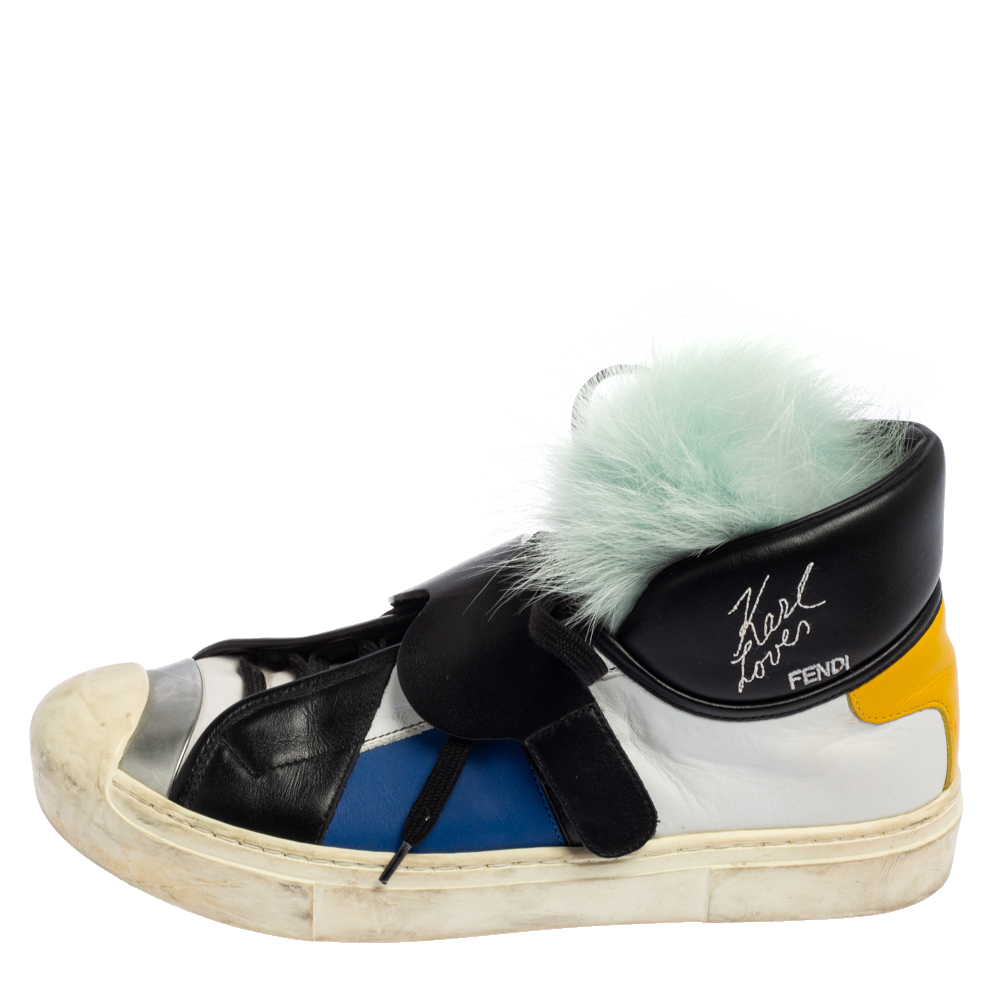 

Fendi Multicolor Leather And Fur Karlito Hight Top Sneakers Size