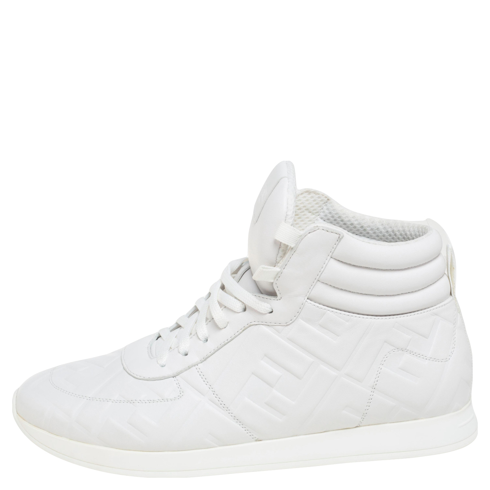 

Fendi White Leather FF High Top Sneakers Size