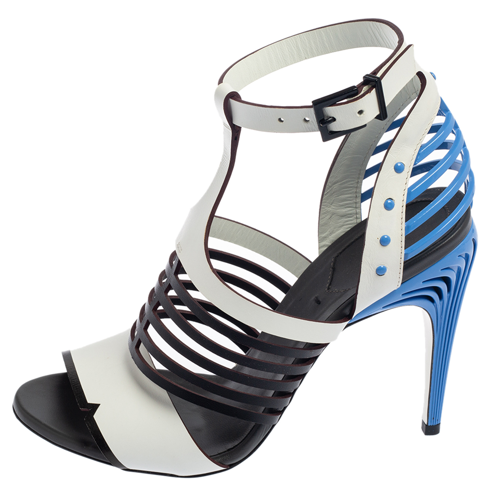 

Fendi Tricolor Leather and PVC Cage Ankle Strap Sandals Size, Multicolor
