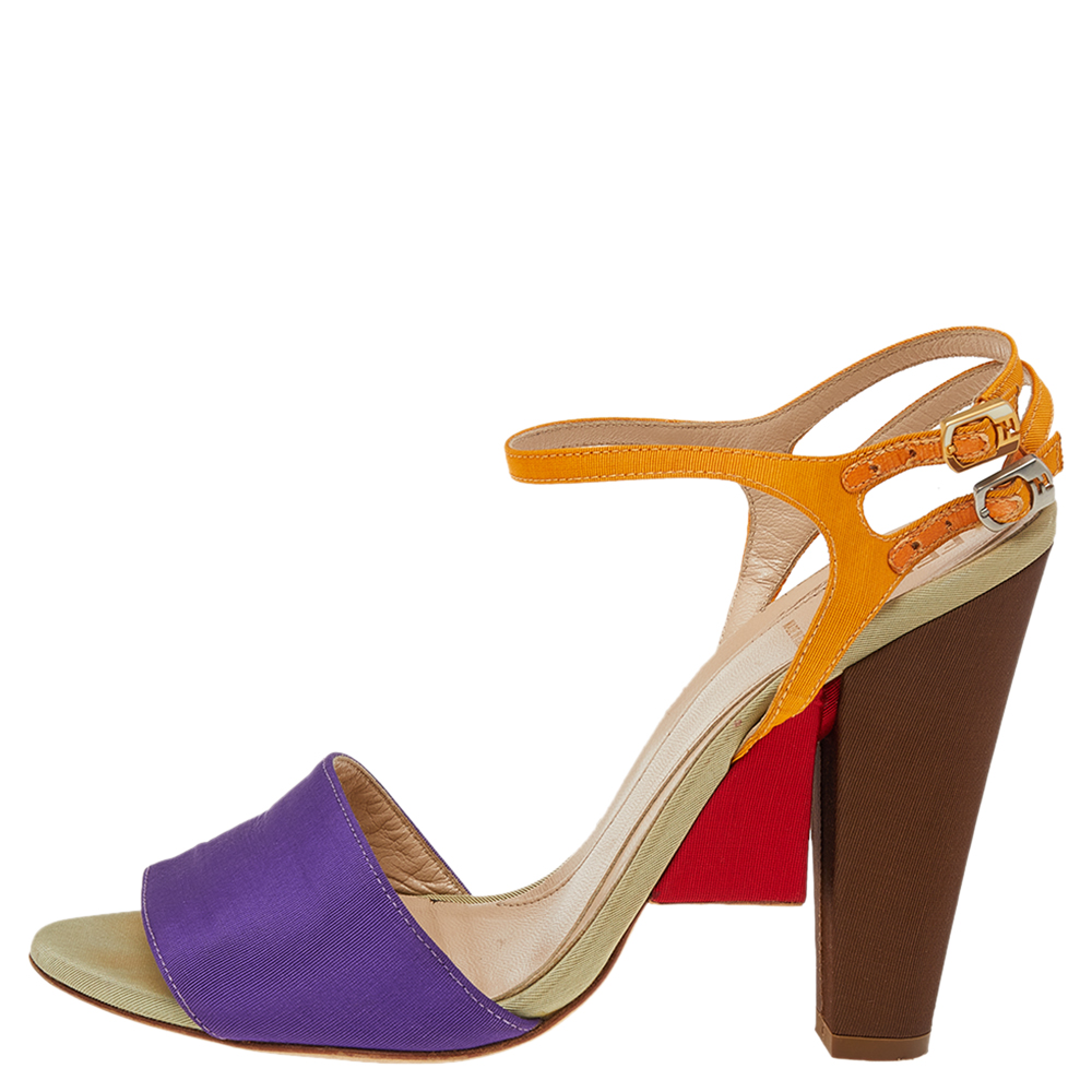 

Fendi Multicolor Canvas Fantasia Ankle Strap Sandals Size