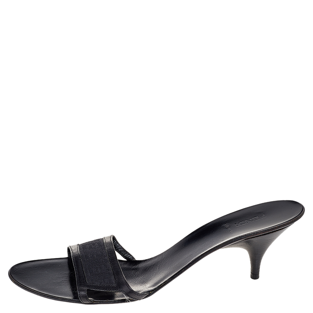 

Fendi Black Zucca Canvas And Leather Sandals Size