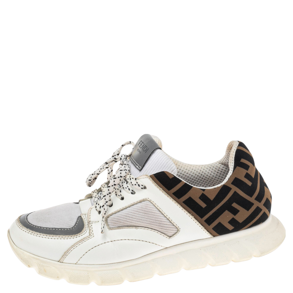 

Fendi White/Brown Leather And Fabric Low Top Sneakers Size
