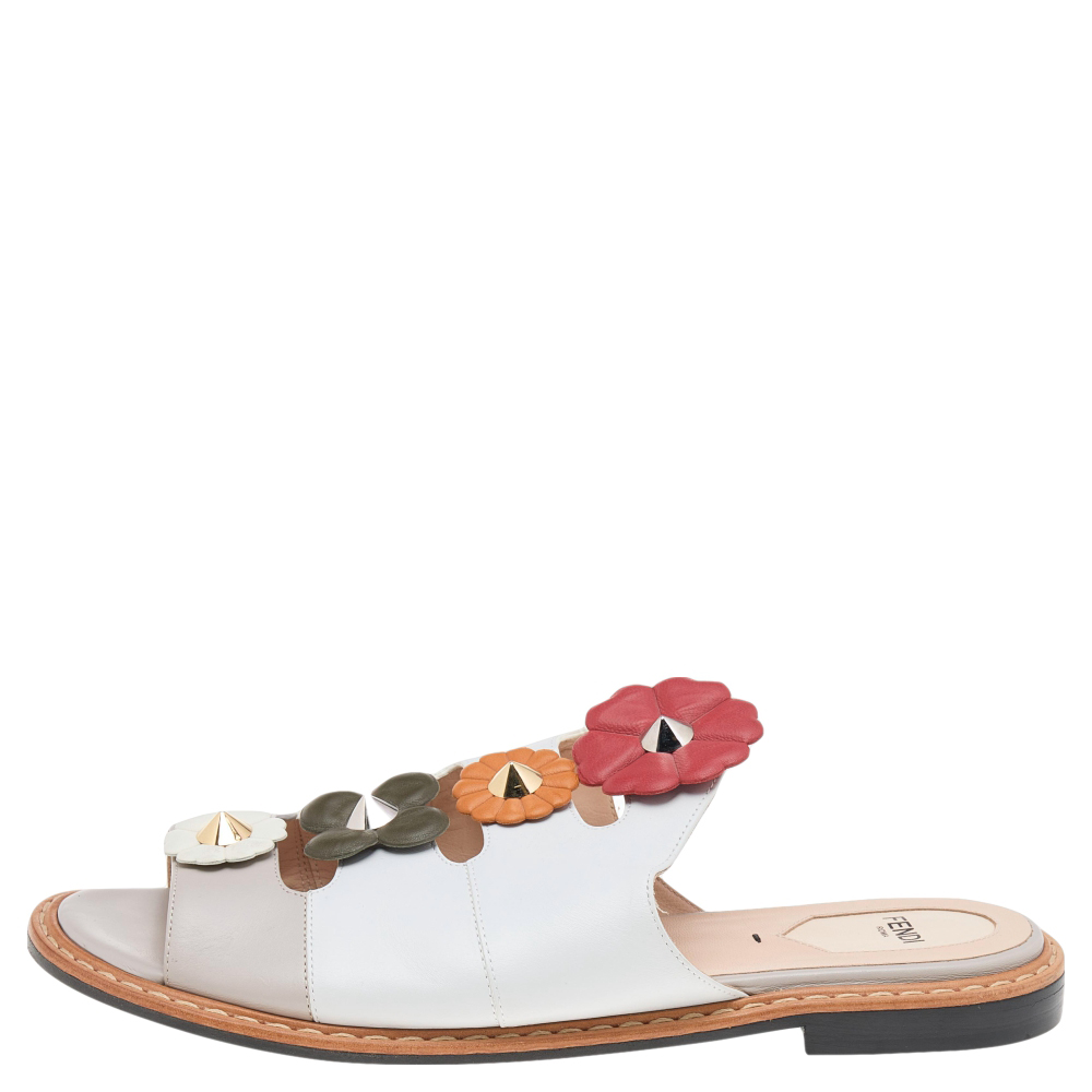 

Fendi Multicolor Leather Flowerland Flat Mules Size
