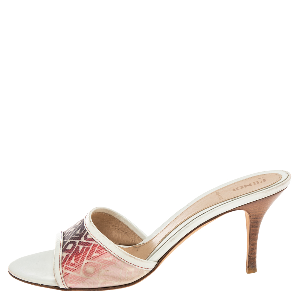 

Fendi Multicolor Logo Leather and Fabric Slide Sandals Size