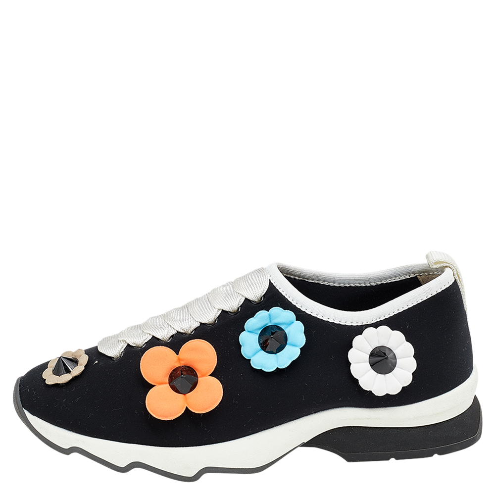 

Fendi Black Neoprene Flowerland Slip On Sneakers Size