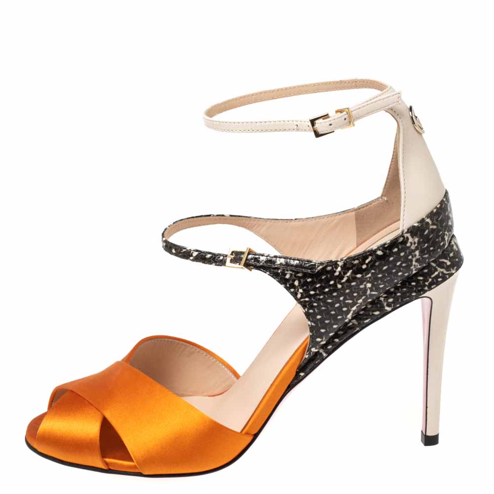 

Fendi Multicolor Satin And Leather Criss Cross Ankle Strap Sandals Size
