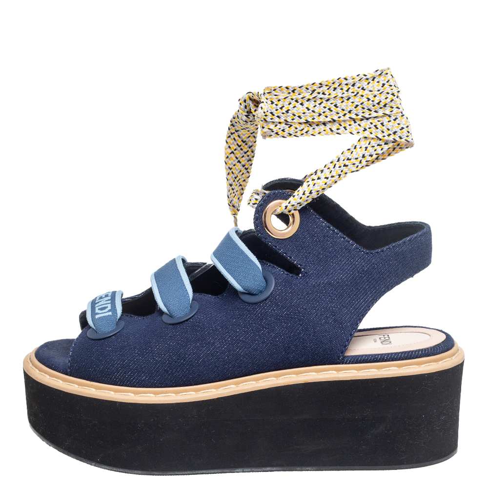 

Fendi Blue Denim Platform Sandals Size