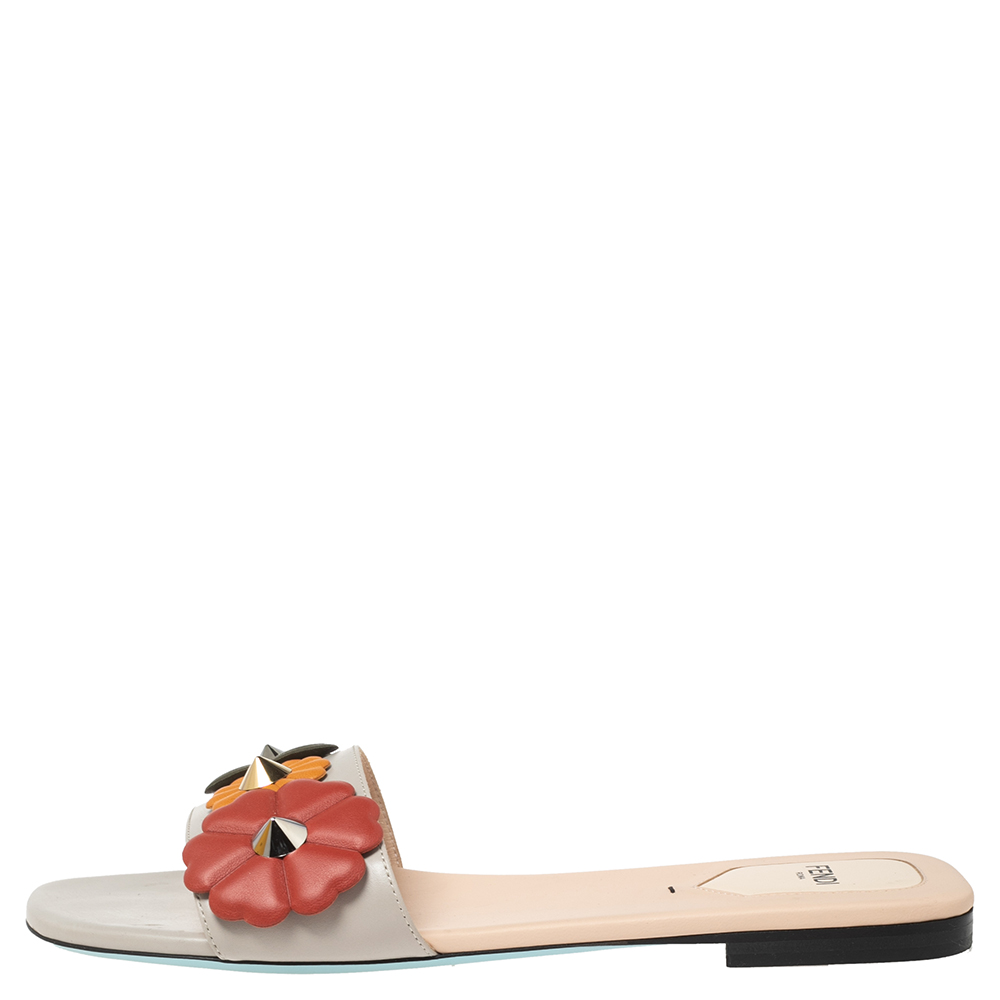 

Fendi Multicolor Leather Flowerland Flat Slides