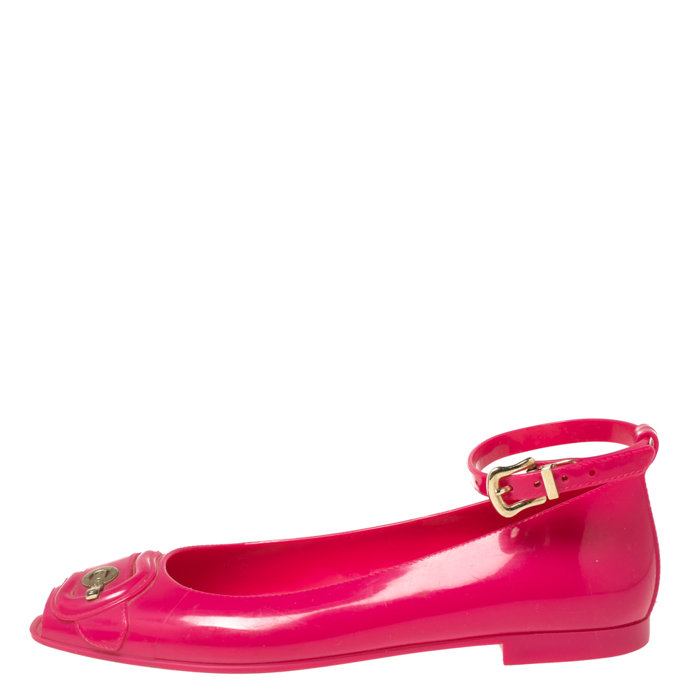 

Fendi Pink Rubber Buckle Detail Peep-Toe Ballet Flats Size