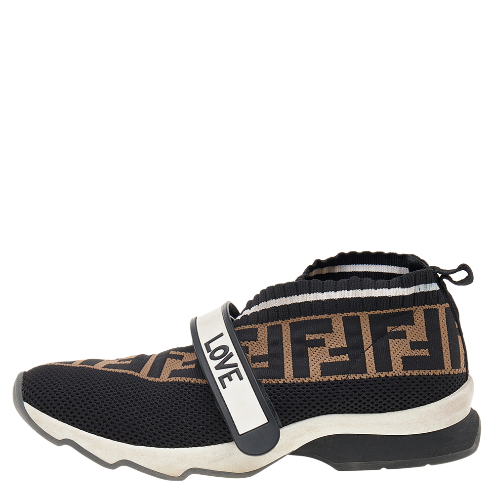 

Fendi Multicolor FF Monogram Knit Fabric Rockoko Sneakers Size