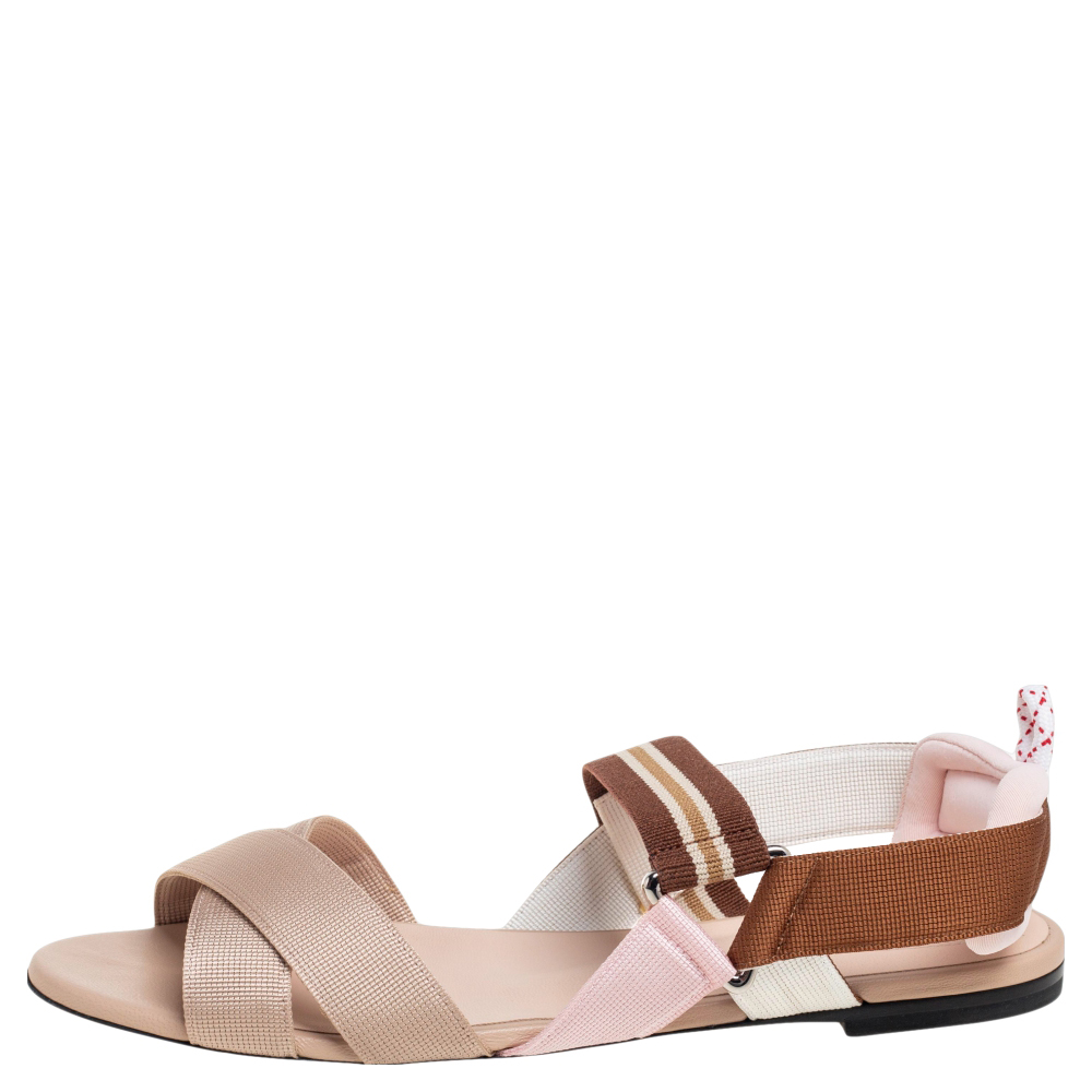 

Fendi Brown/Beige Fabric Colibri Slingback Flat Sandals Size