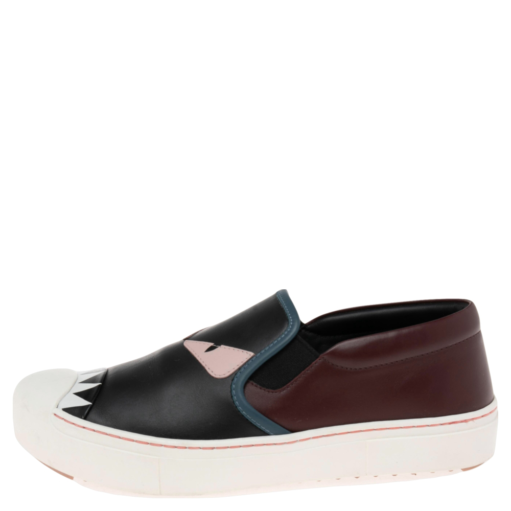 

Fendi Multicolor Leather Monster Slip On Sneakers Size