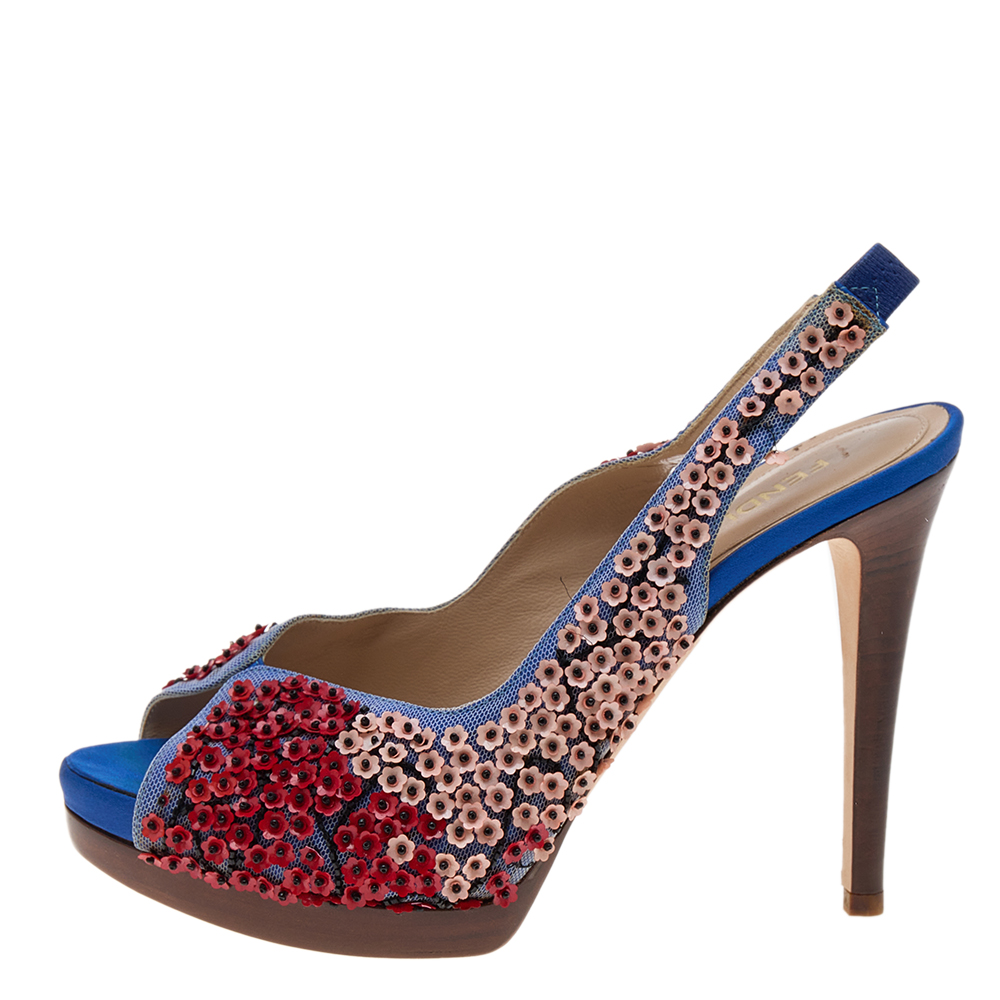 

Fendi Multicolor Sequin and Mesh Slingback Platform Sandals Size