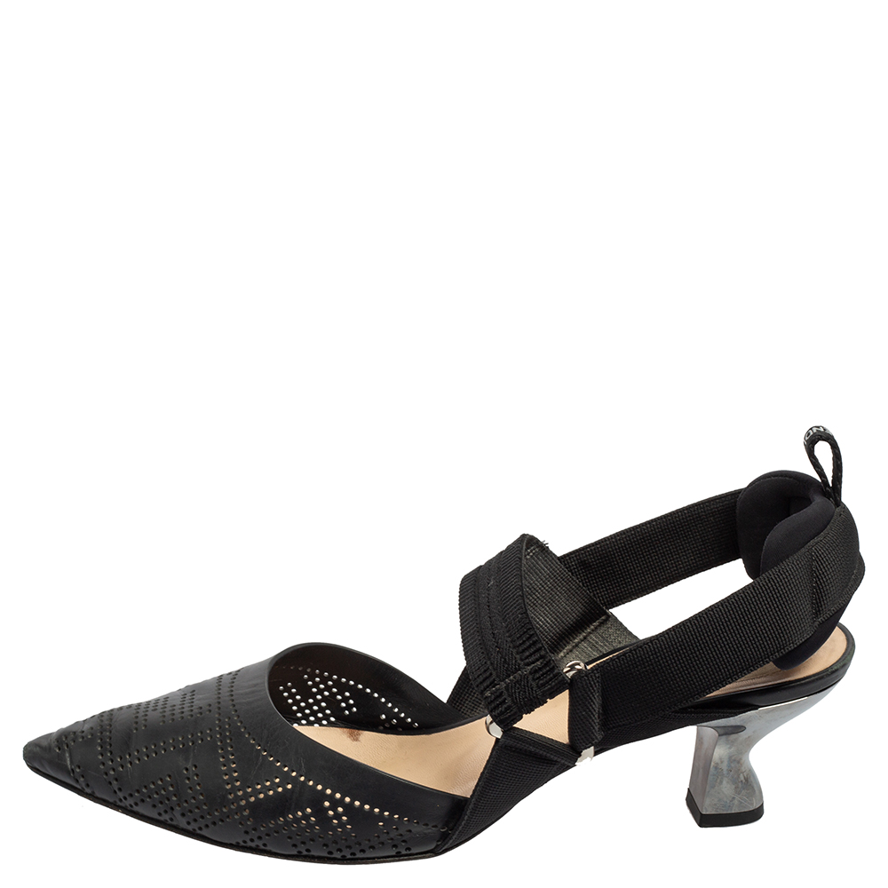 

Fendi Black Canvas And Leather Singback Colibri Sandals Size