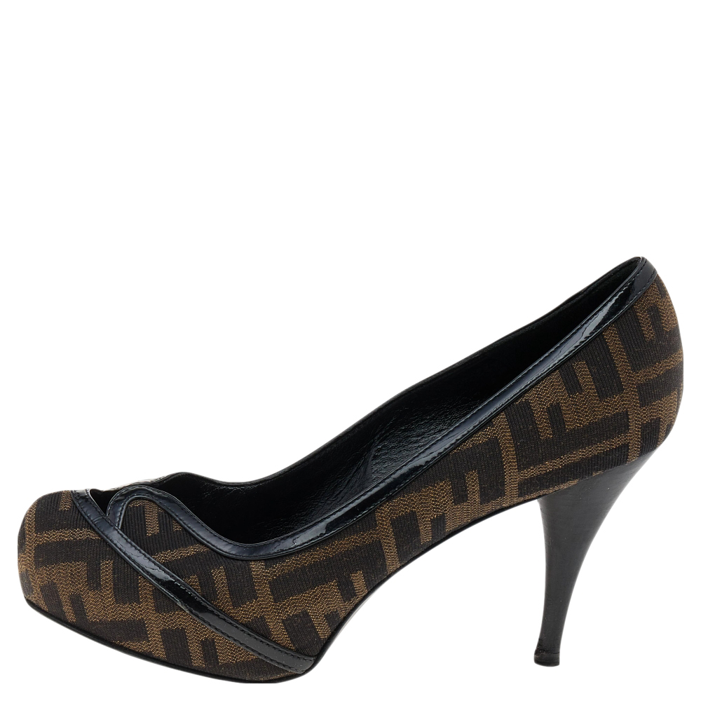 

Fendi Brown Zucca And Patent Leather Pumps Size
