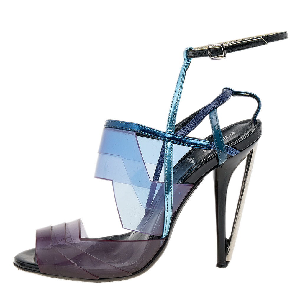 

Fendi Multicolor PVC And Leather Iridia Open Toe Ankle Strap Sandals Size