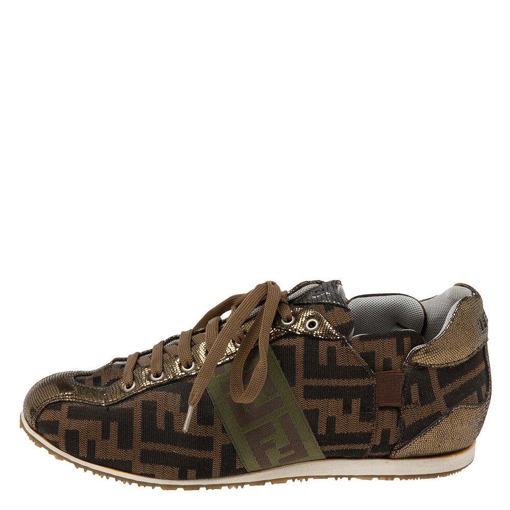 

Fendi Brown Canvas FF Logo Lace Up Sneakers Size