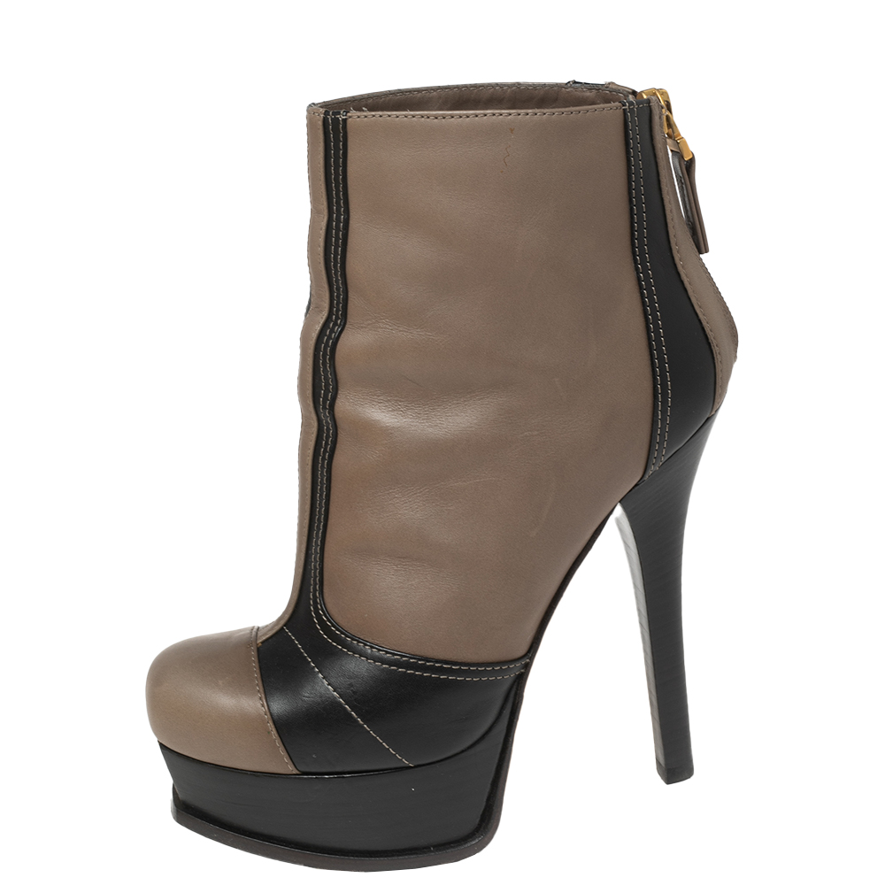 

Fendi Brown/Black Leather Fendista Platform Ankle Boots Size
