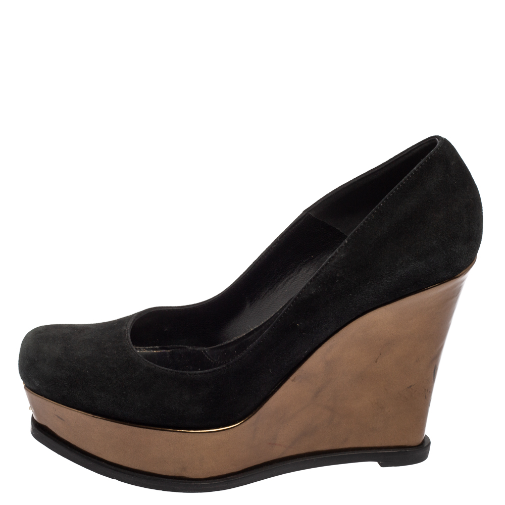 

Fendi Black Suede Leather Wedge Platform Pumps Size