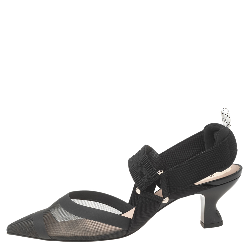 

Fendi Black Zucca Mesh Colibri Slingback Pumps Size