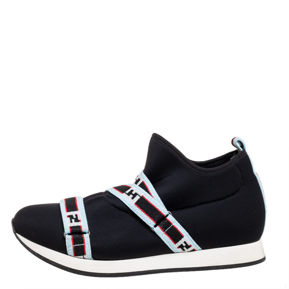 

Fendi Black Neoprene FF Logo Strap Sneakers Size