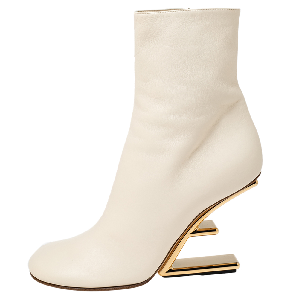 

Fendi Beige Leather Fendi First High-Heeled Ankle Boots Size