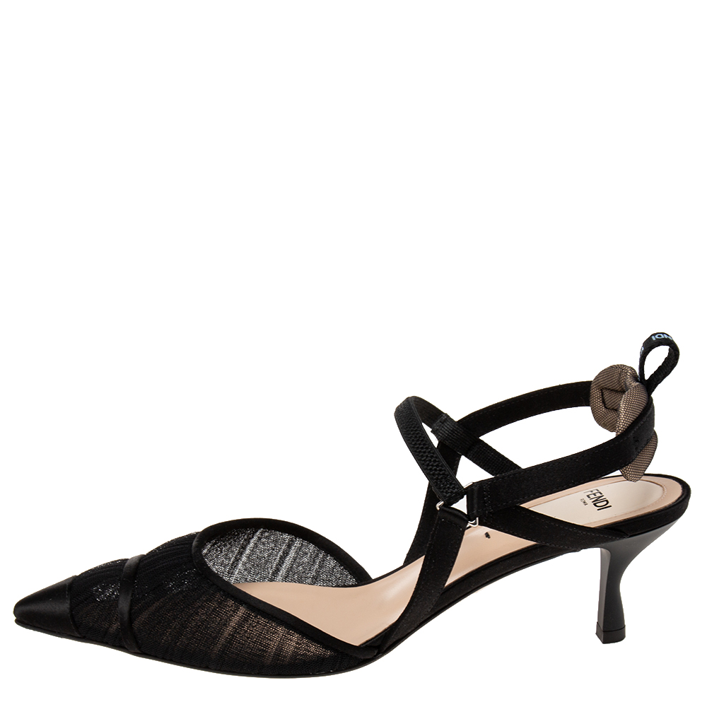 

Fendi Black Mesh And Satin Colibri Lite Slingback Pumps Size