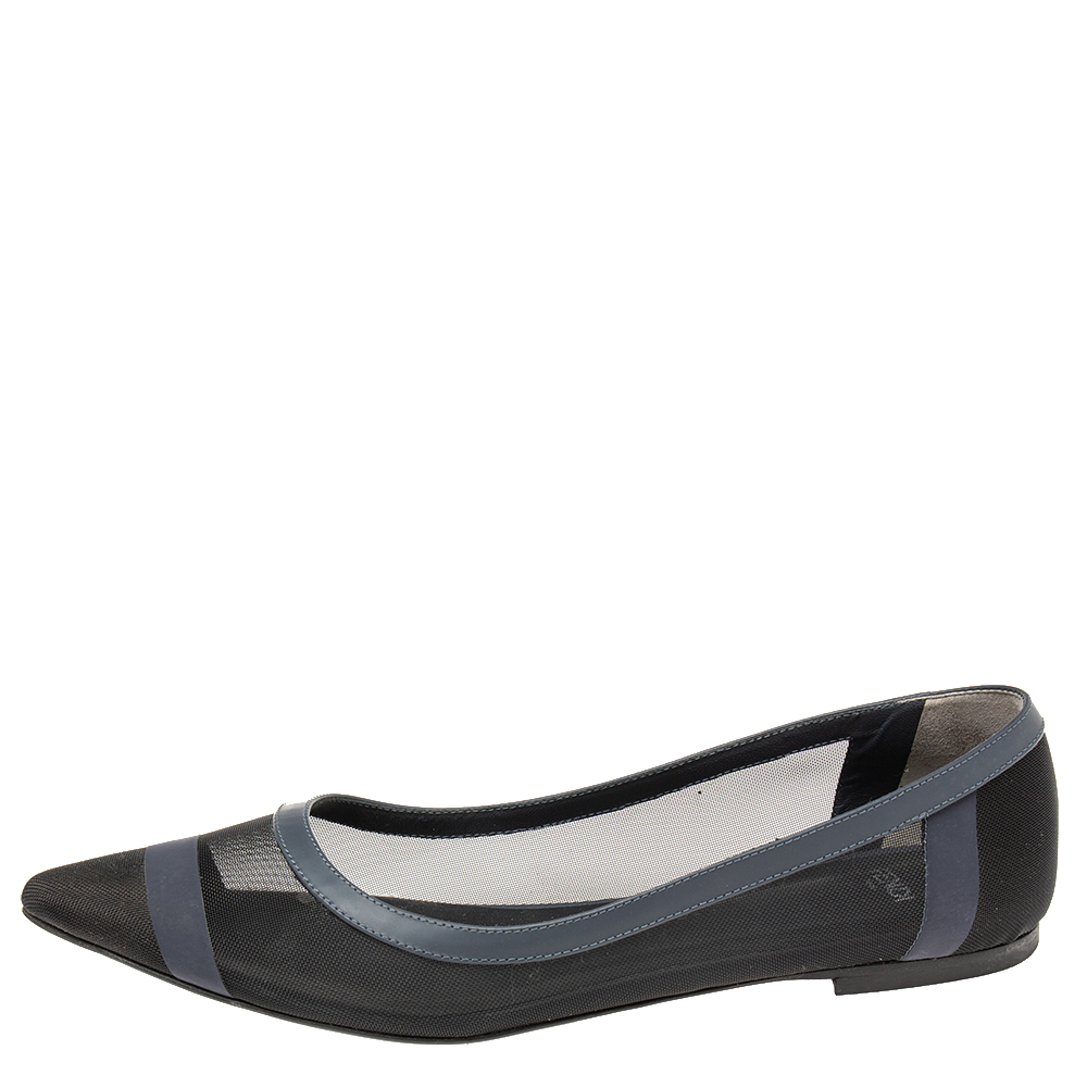 

Fendi Black/Navy Blue Mesh Pointed Toe Ballet Flats Size