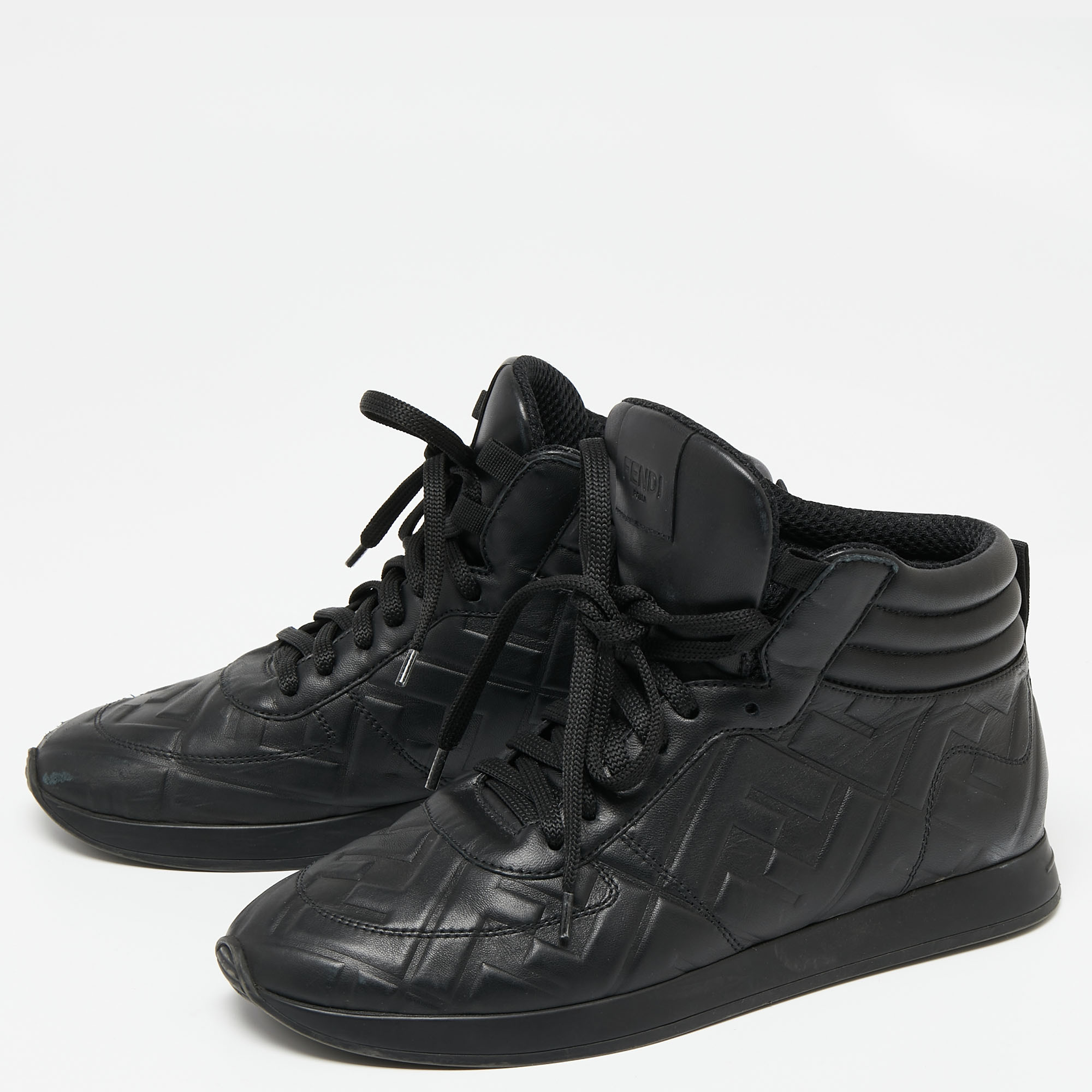 

Fendi Black Leather FF Motif High Top Sneaker Size