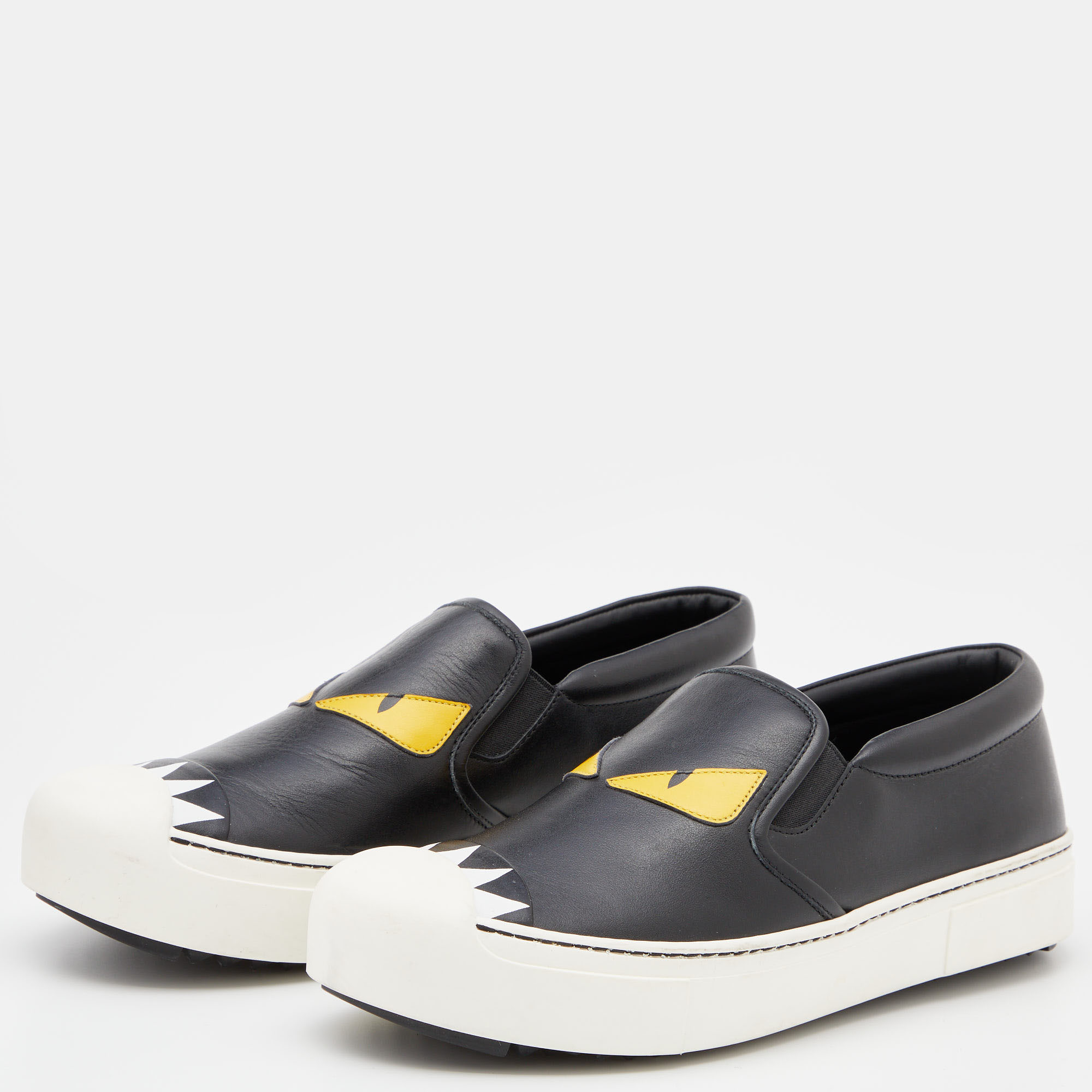 

Fendi Black Leather Monster Slip On Sneakers Size