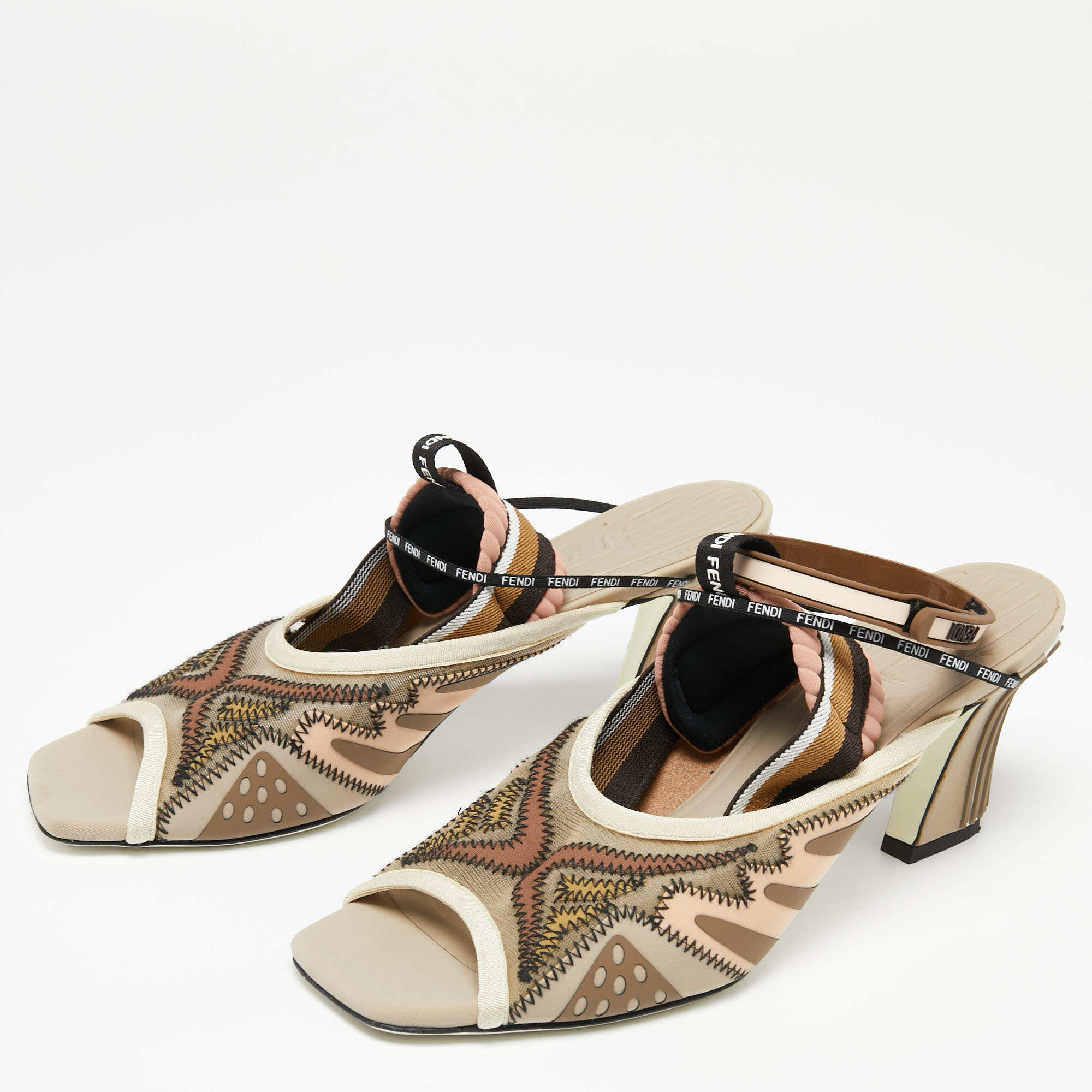 

Fendi Multicolor Canvas And Mesh Slingback Sandals Size