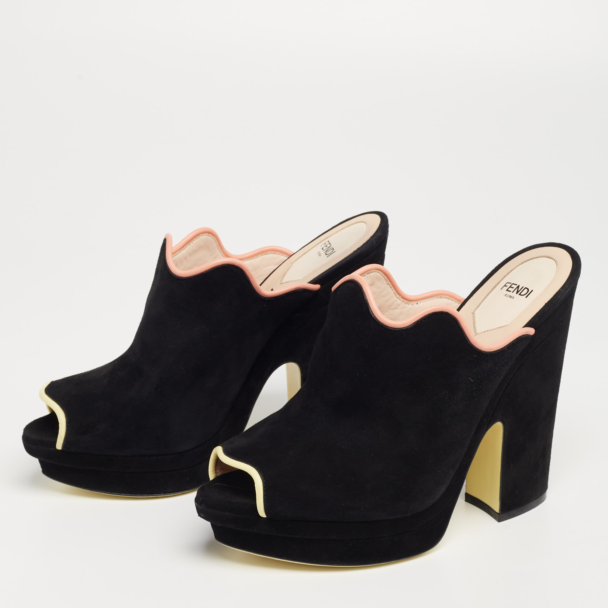 

Fendi Black Suede Wave Platform Mules Size