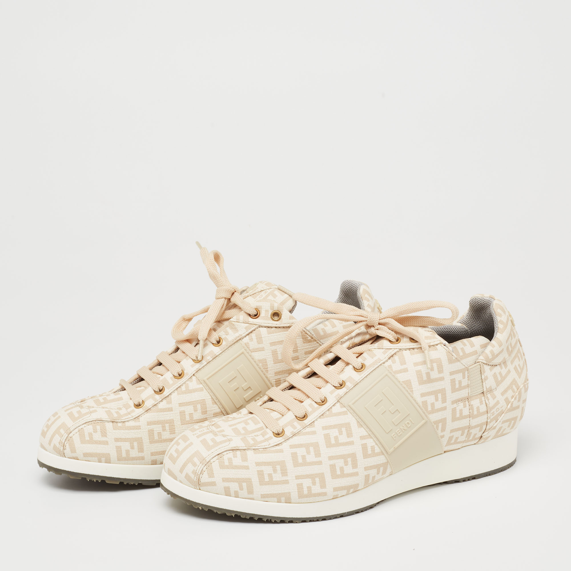 

Fendi Beige Zucchino Print Coated Canvas Low-Top Sneakers Size