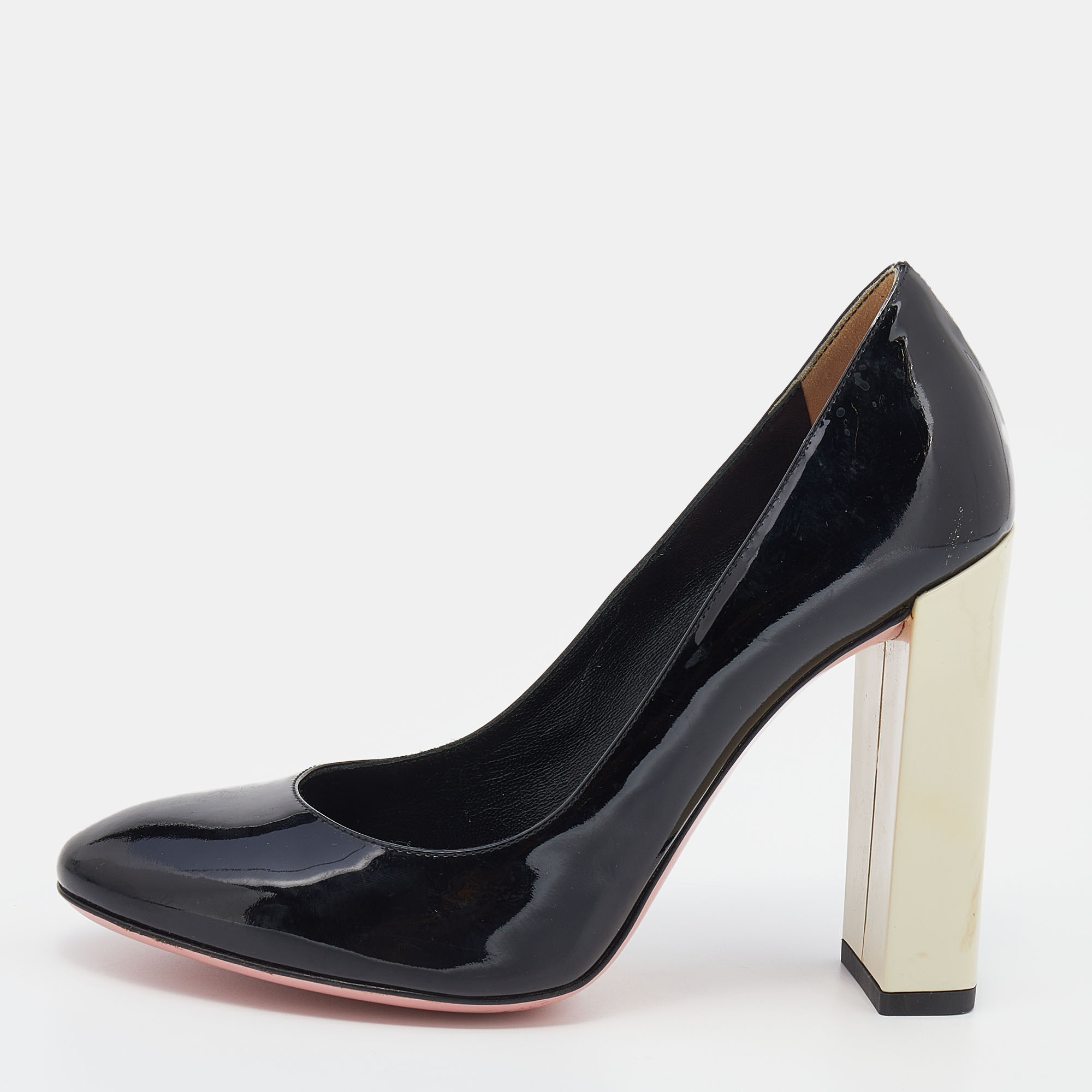 Pre-owned Fendi Black Patent Leather Block Heel Pumps Size 36