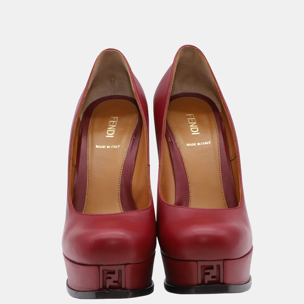 

Fendi Burgundy Leather Fendista Platform Pumps Size EU