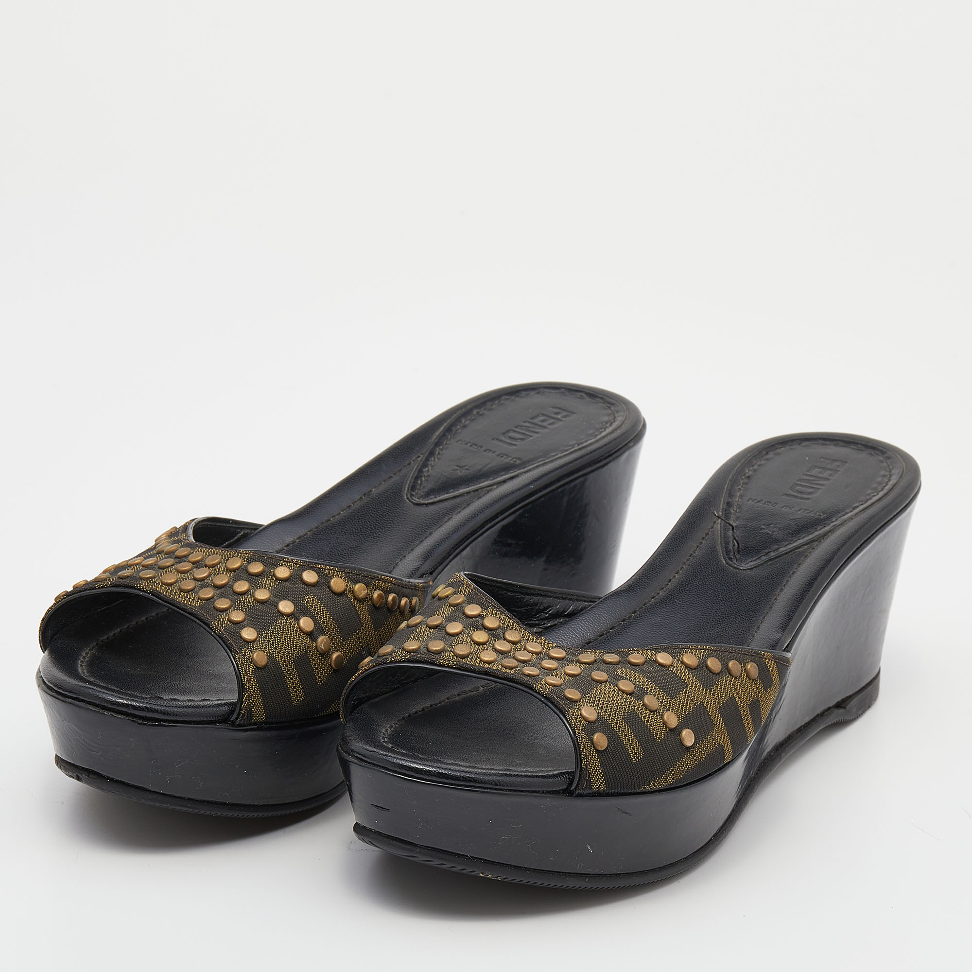 

Fendi Tobacco Zucca Canvas Studded Platform Sandals Size, Brown