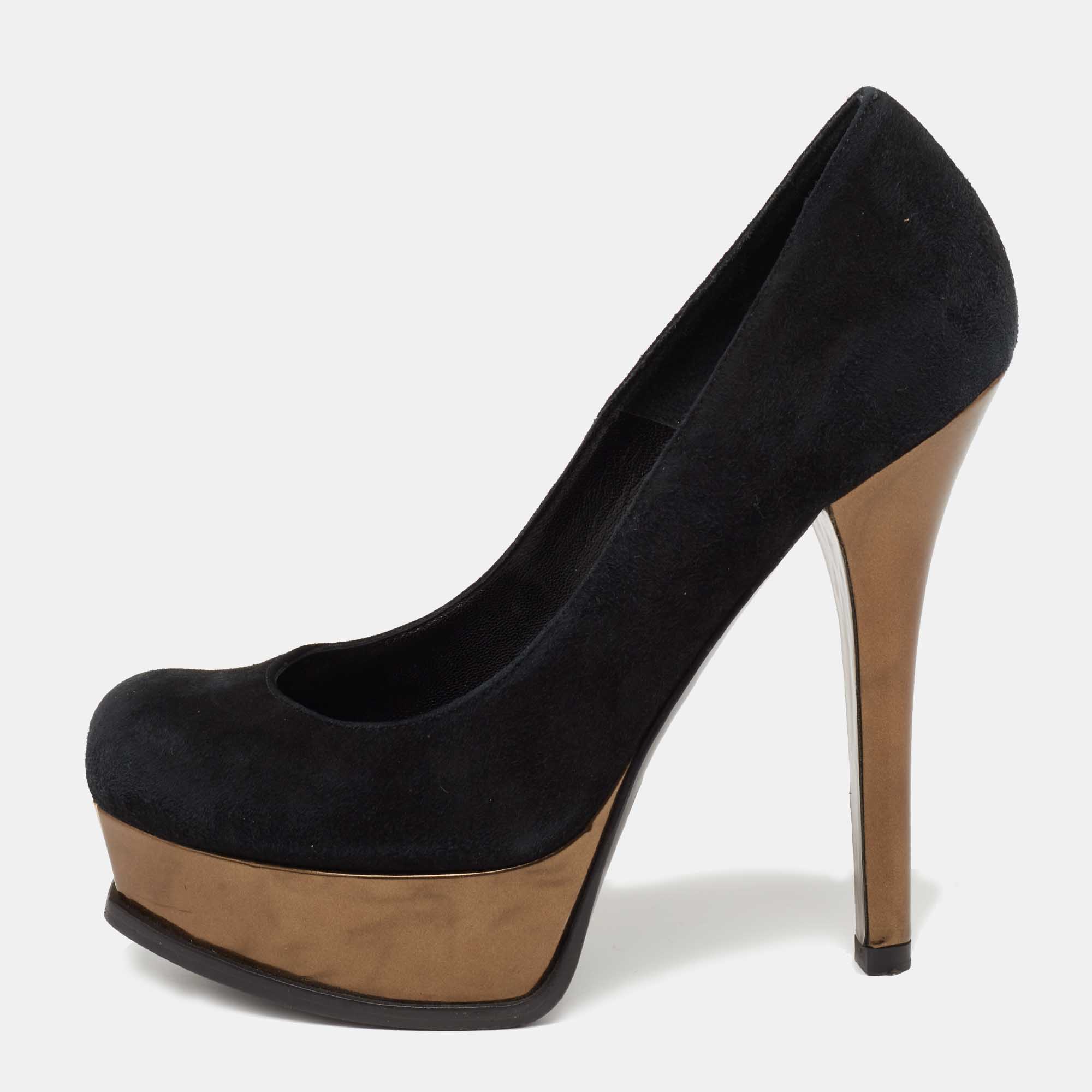 

Fendi Black/Copper Suede Fendista Platform Pumps Size