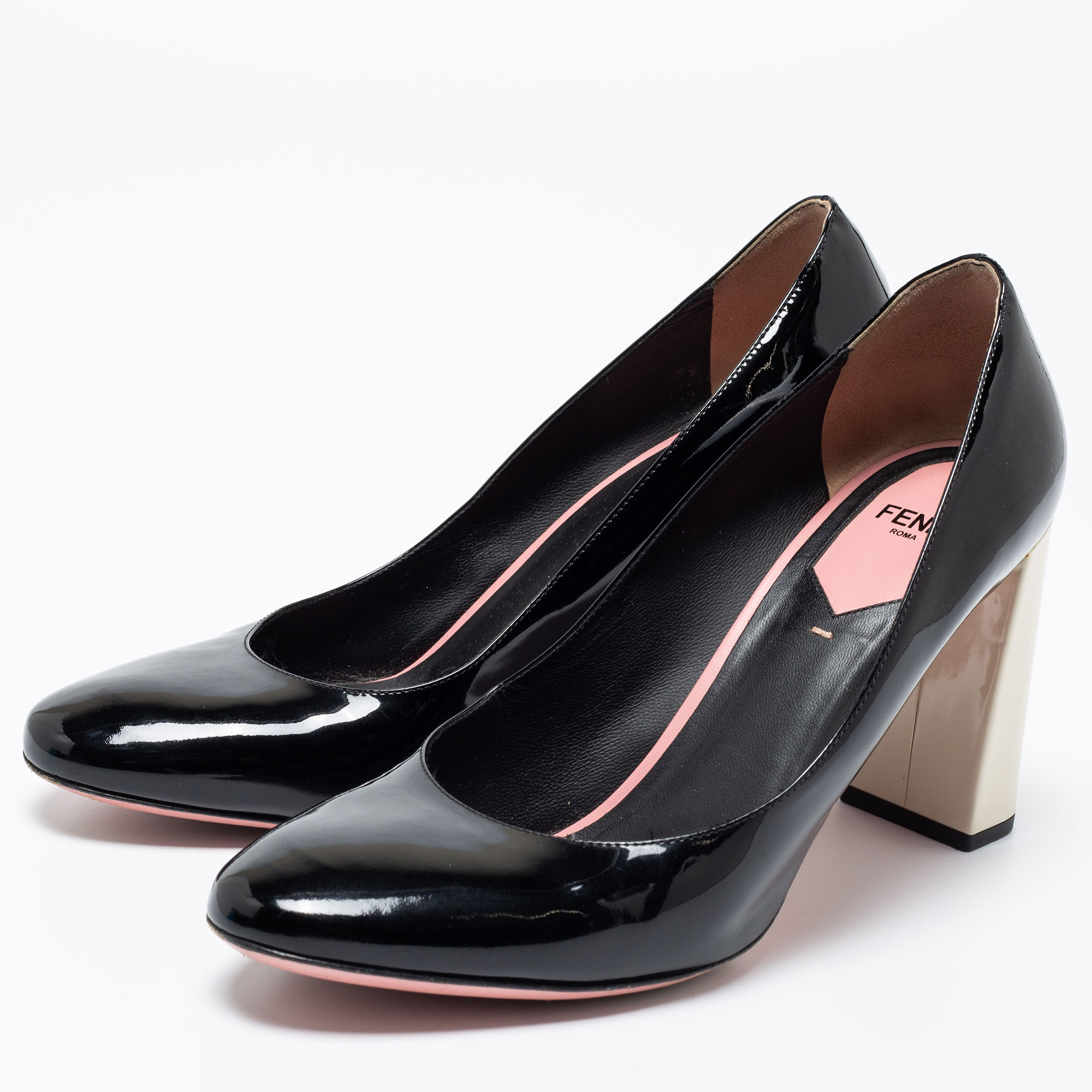 

Fendi Black Patent Leather Block Heel Pumps Size
