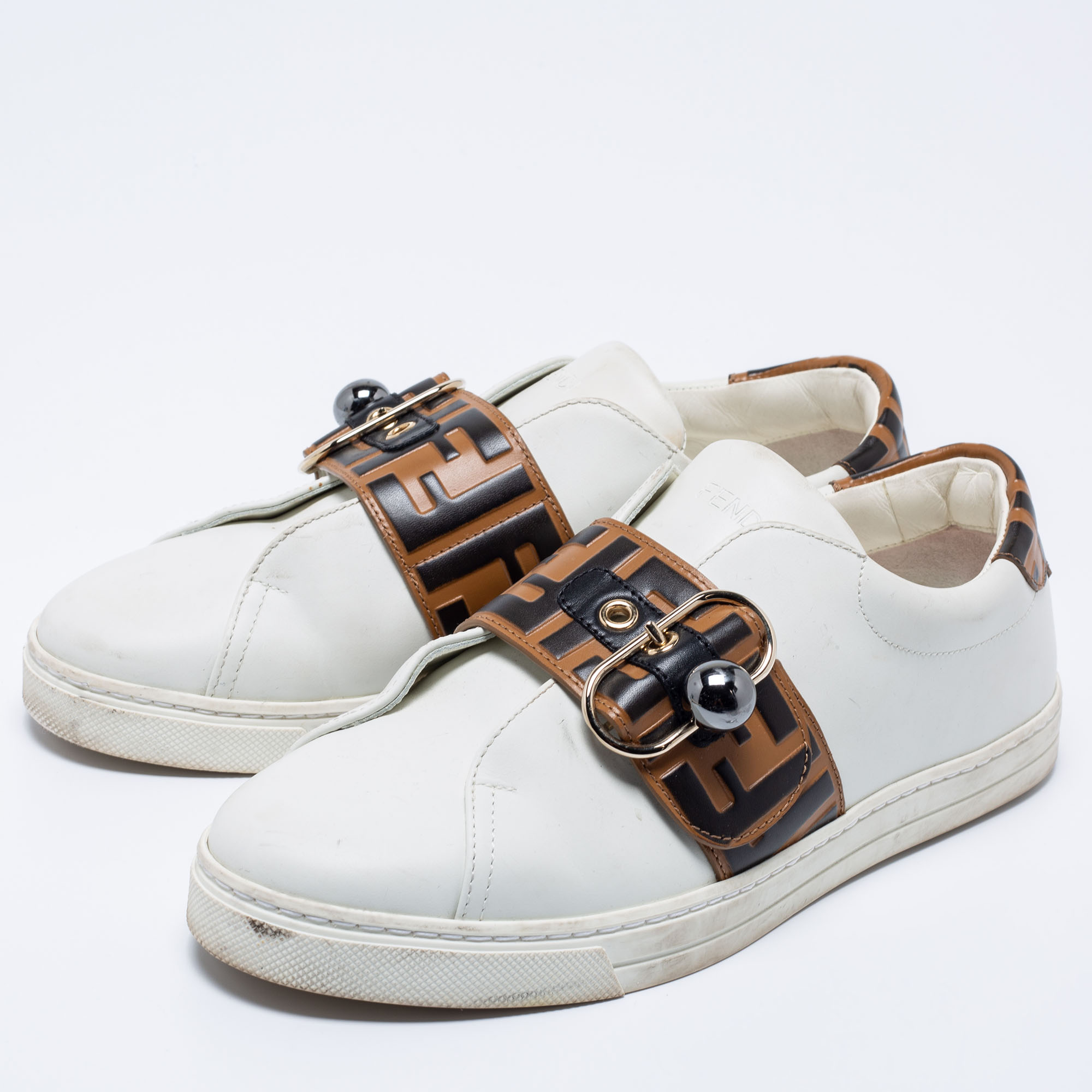 

Fendi Tri Color Zucca Leather Low-Top Sneakers Size, White