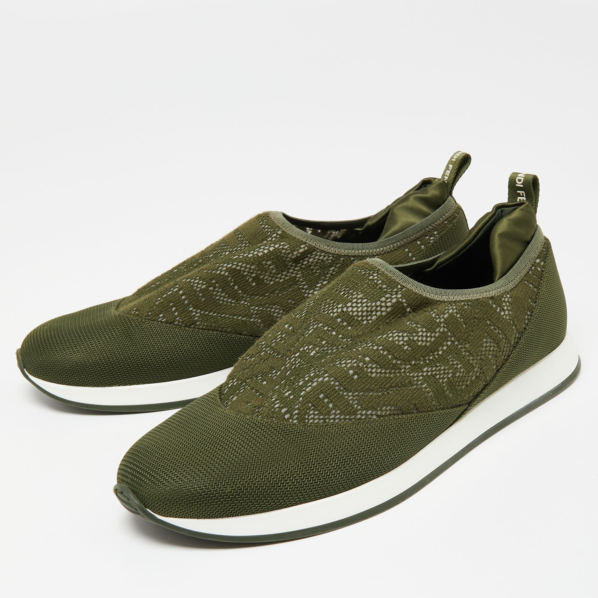 

Fendi Green Mesh And Fabric Runner Slip On Sneakers Size