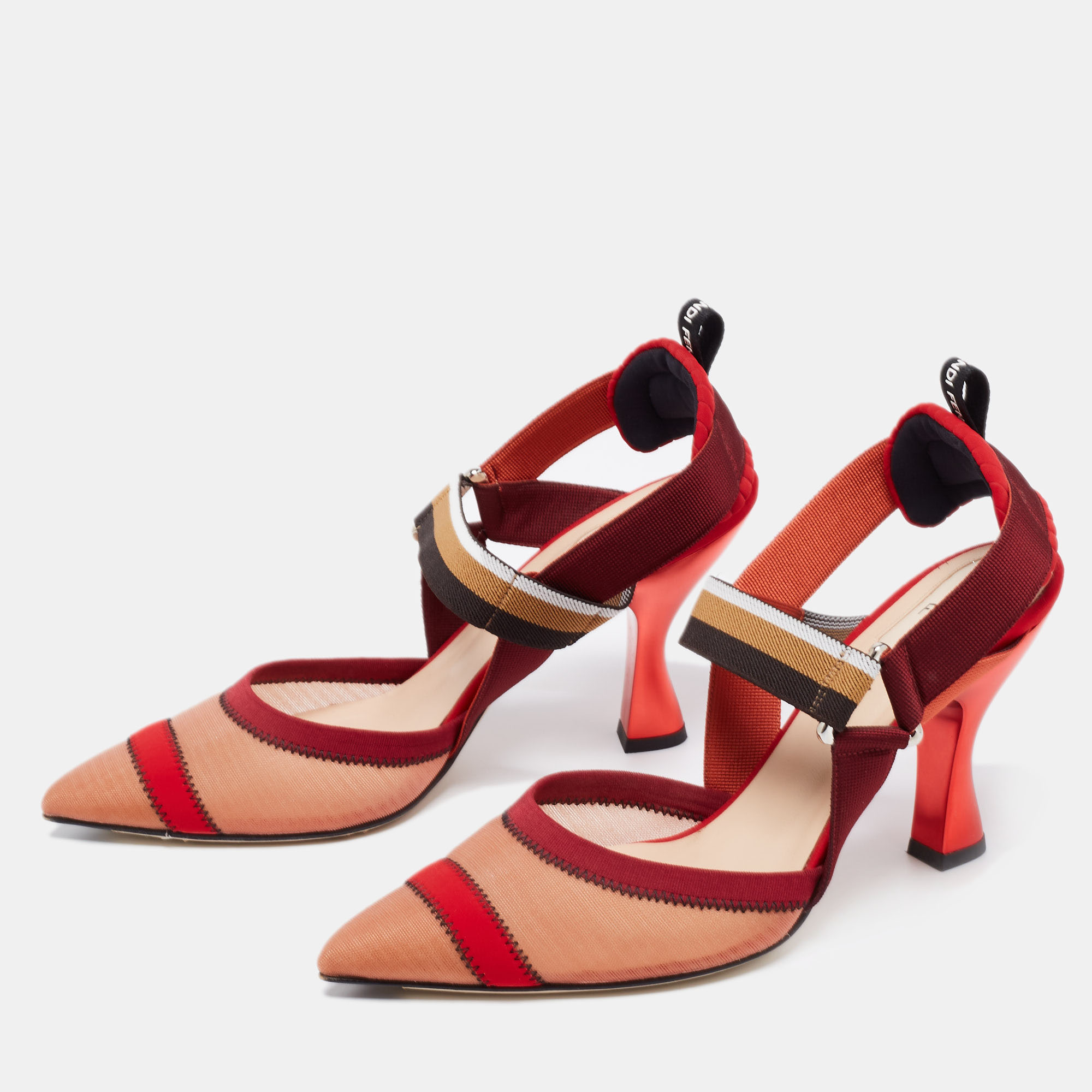 

Fendi Multicolor Mesh and Canvas Colibri Slingback Pumps Size