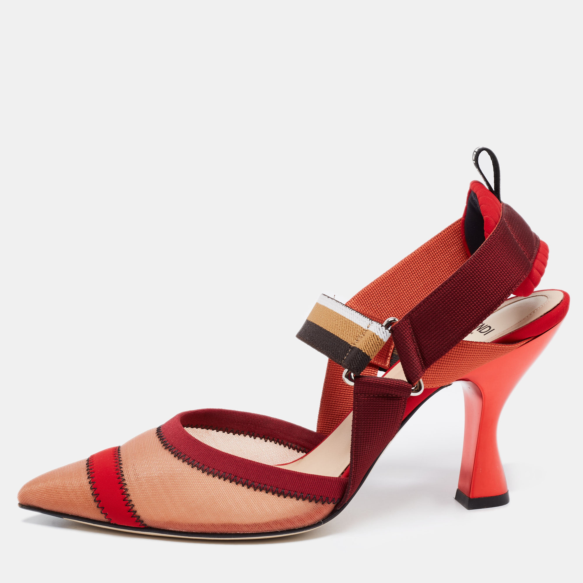 Pre Owned Fendi Multicolor Mesh and Canvas Colibri Slingback Pumps Size 40