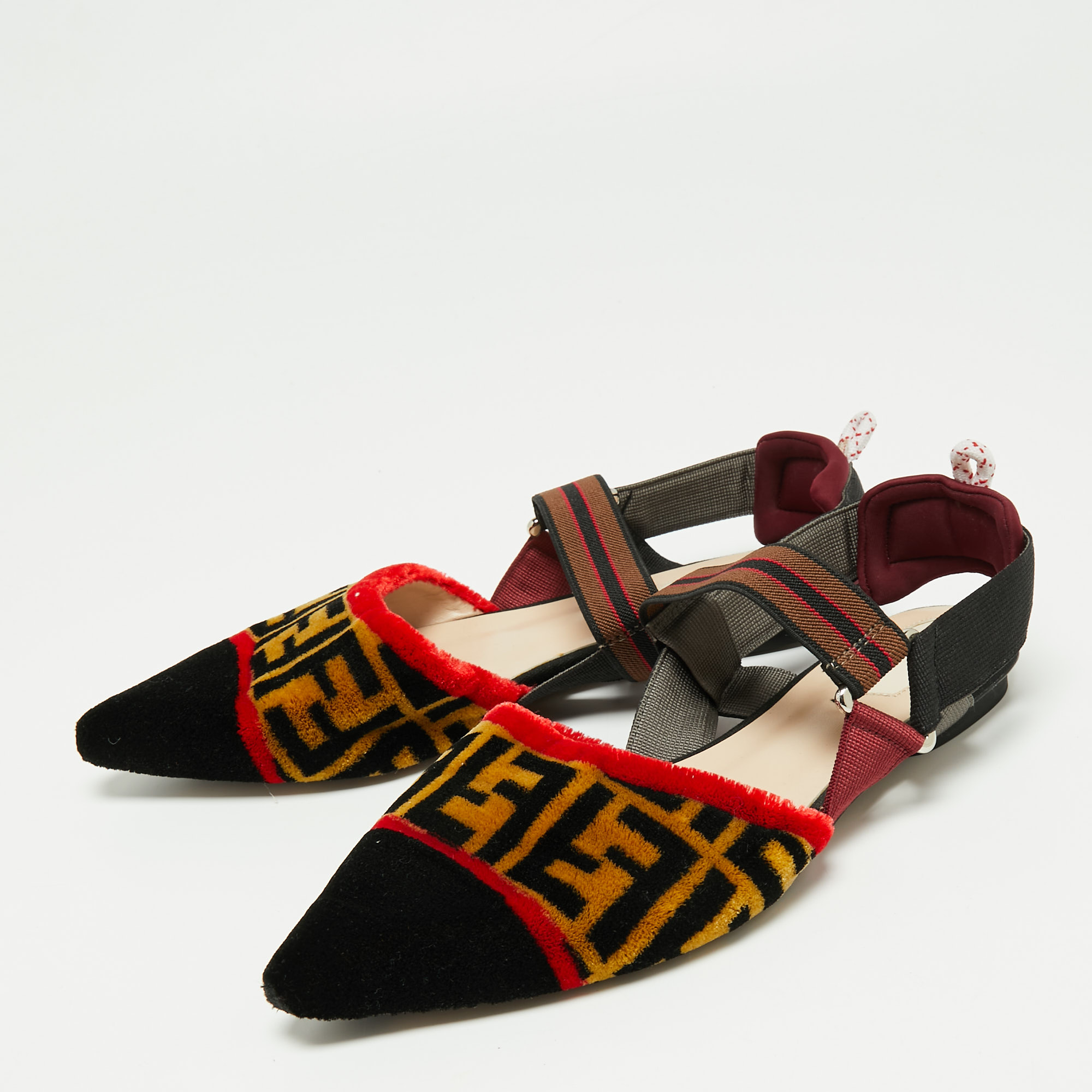 

Fendi Multicolor Zucca Velvet Colibri Forever Logo Slingback Flat Sandals Size